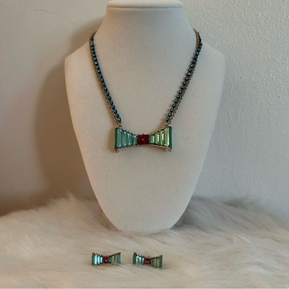 Betsey Johnson Turquoise Bow Necklace & Earrings Set